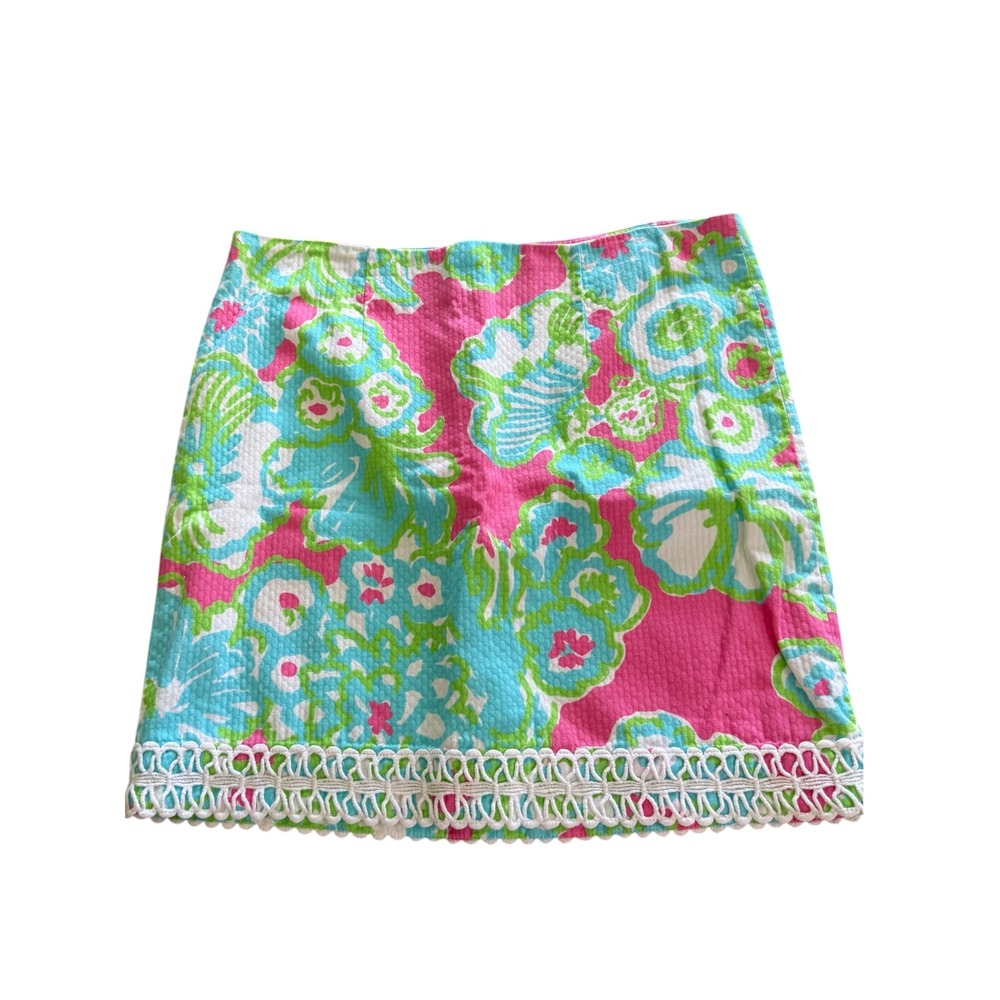 Lilly Pulitzer Star Floral Pique Mini Skirt Pink Blue Green Size 12